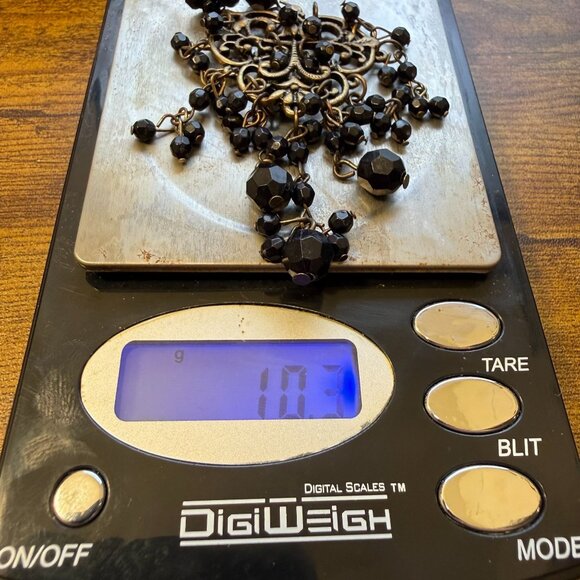 Vintage Black Beaded Chandelier Earrings Antiqued Brass Gothic Boho - Picture 8 of 8